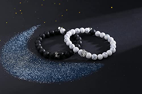 Couples Bracelets Magnetic Distance King&Queen Crown Couple Bracelets His and Her Lover Lava Rock White Turquoise Beads Bracelet Jewelry