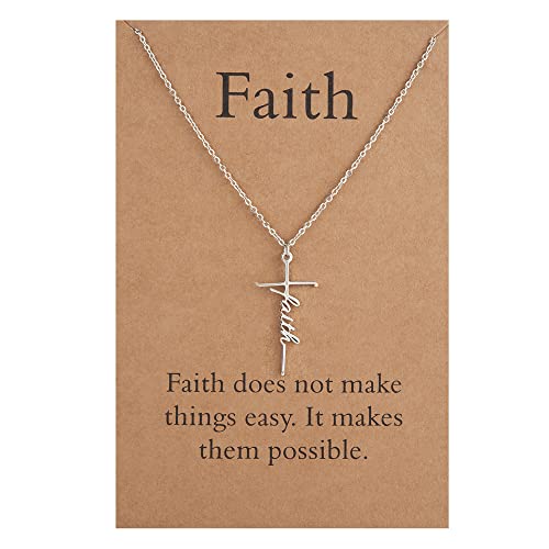 Faith Cross Necklace Stainless Steel Faith Pendant Necklace Religious Jewelry for Women