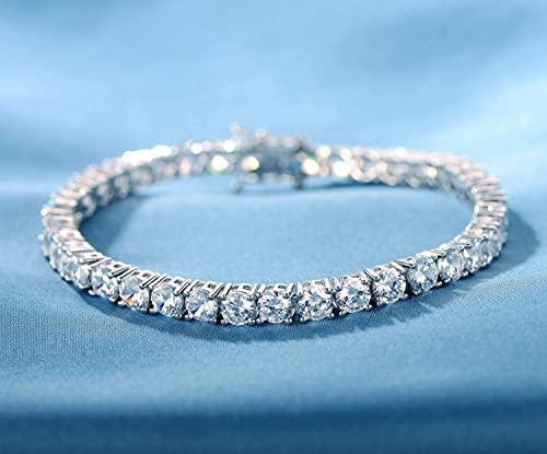 18K White Gold Plated 4.0 Round Cubic Zirconia Classic Tennis Bracelet 6.0 Inch