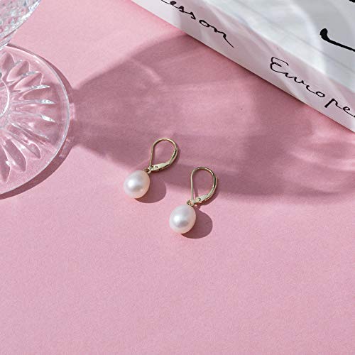 Freshwater Cultured Pearl Earrings Leverback Dangle Studs - Handpicked AAA Quality - 10mm