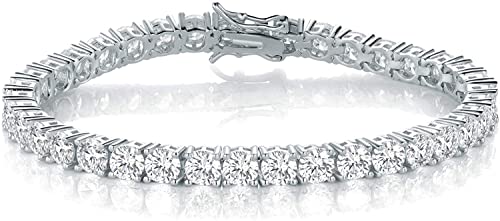 18K White Gold Plated 4.0 Round Cubic Zirconia Classic Tennis Bracelet 6.0 Inch