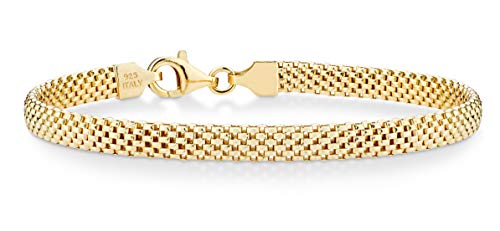 18K Gold Over Sterling Silver Italian 5mm Mesh Link Chain Bracelet for Women 6.5, 7, 7.5, 8 Inch 925 Made in Italy (6.5 Inches)