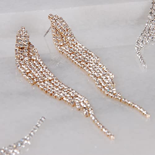 Humble Chic Simulated Diamond Earrings - Darling Waterfall Tassel CZ Statement Chandelier Studs, Angel Wing Gold Tone