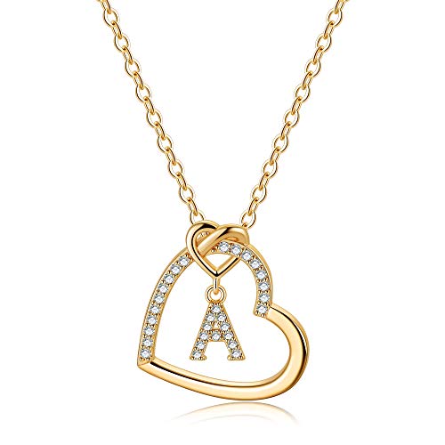 Gold Initial Necklaces for Teen Girls, CZ Heart Pendant Initial A Necklaces for Teen Girls Women, Dainty Letter Necklace for Women Girls Jewelry Cute Heart Necklace Jewelry for Girls Gifts for Her