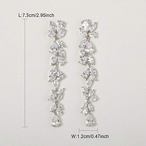 VCubic Zirconia Bridal Earrings for Women Brides, Silver Crystal Chandelier Wedding Drop Earrings for Prom or Pageant