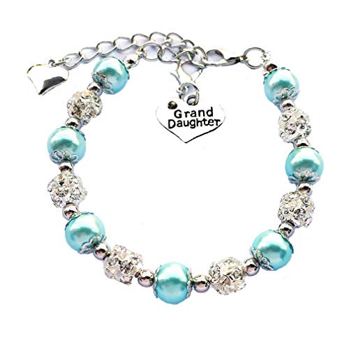 Blue Glass Pearl Color Crystal Granddaugther Bracelet Jewelry Wedding Bridal Birthday Christmas Holiday Gift