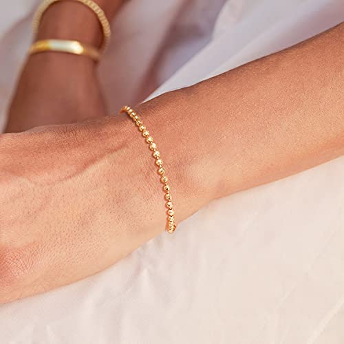 Gold Beaded Bracelets,18K Gold Plated Handmade Minimalist Stackable Thin Bracelets Round Balls Chain Dainty Bracelet for Women