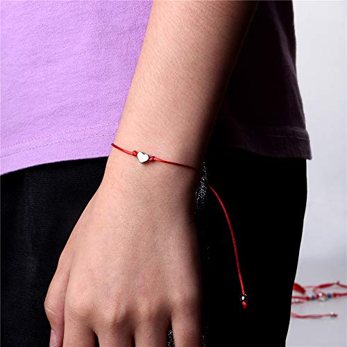 Handmade String Bracelet for Women Men Teen Girls Boys Simple Red Black Braided Adjustable Charm Bracelets Minimalist Jewelry (1 -red Heart)