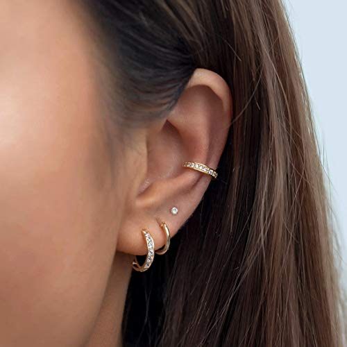 Earring Sets for Multiple Piercing | 14K Gold Plated Studs Earrings and Hoops Set Hypoallergenic Small Hoop CZ Ball Studs Earrings for Women Girls（6 Pairs）