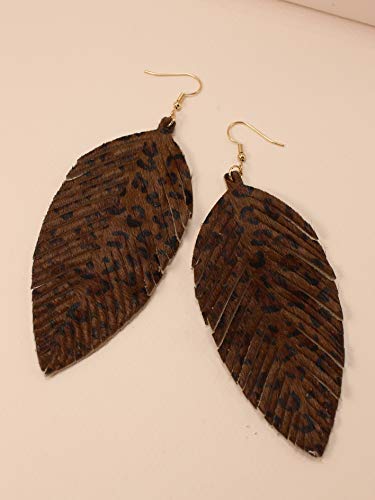 Large Genuine Soft Leather Handmade Fringe Feather Lightweight Tear Drop Dangle Color Earrings for Women Girls Fashion (BROWN LEOPARD 2)