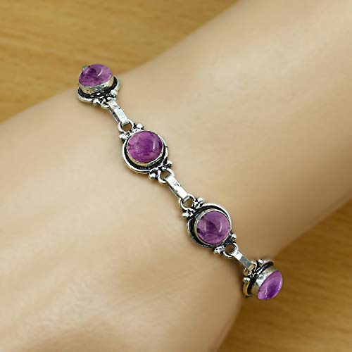 Natural Amethyst Bracelet Silver Overlay Handmade Boho Style Jewelry