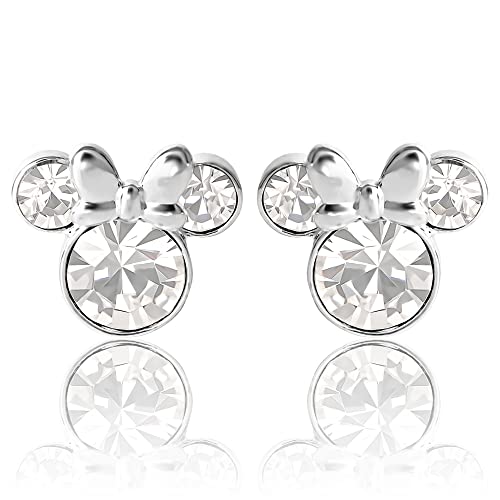 Minnie Mouse Birthstone Jewelry for Women Silver Plated Crystal Stud Earrings, April