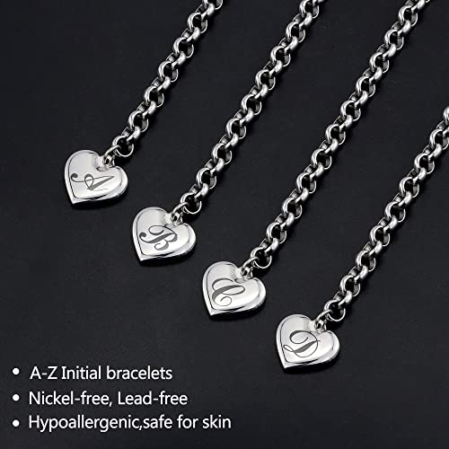 Initial Charm Bracelets Stainless Steel Heart 26 Letters Alphabet Bracelet for Women Valentine's Day Gifts