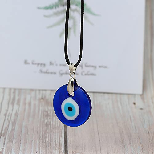 Evil Eye Pendant Necklace Glass Leather Rope Chain Turkish Protact Lucky Necklace for Women Men