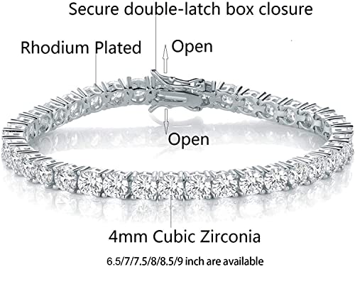 18K White Gold Plated 4.0 Round Cubic Zirconia Classic Tennis Bracelet 6.0 Inch