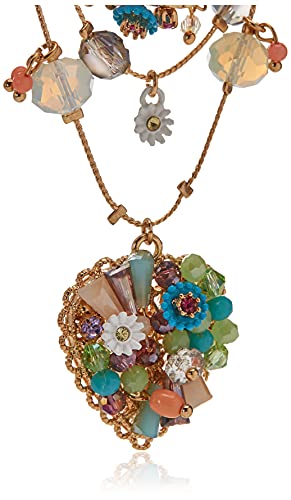 Betsey Johnson Woven Mixed Multi-Colored Bead Flower Heart Illusion Necklace