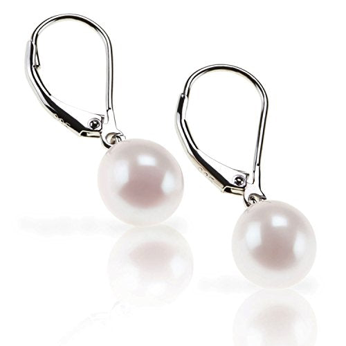 Freshwater Cultured Pearl Earrings Leverback Dangle Studs - Handpicked AAA Quality - 10mm