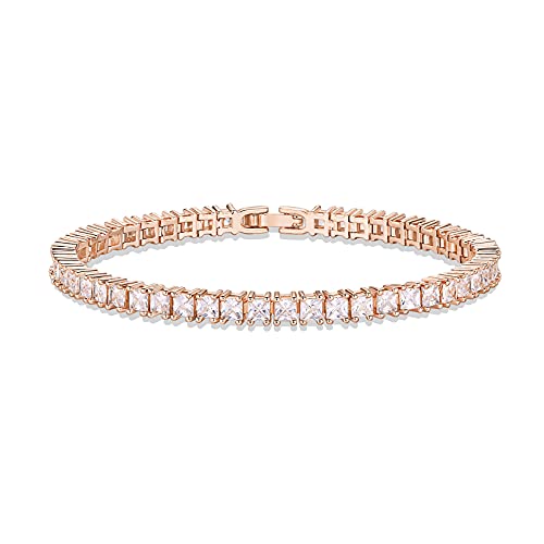 14K Gold Plated Cubic Zirconia Classic Tennis Bracelet | Rose Gold Bracelets for Women | 3mm CZ, 6.5 Inches