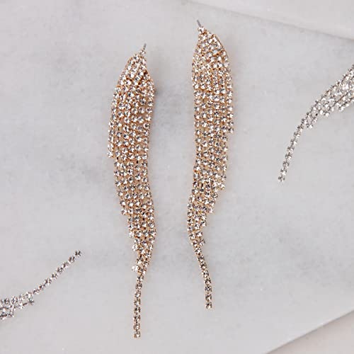 Humble Chic Simulated Diamond Earrings - Darling Waterfall Tassel CZ Statement Chandelier Studs, Angel Wing Gold Tone