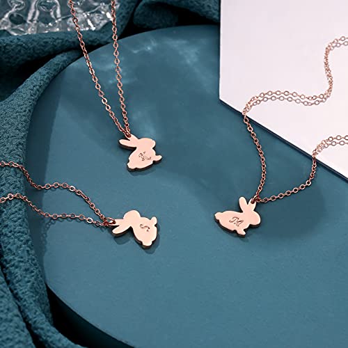 Bunny Necklaces Easter Gifts for Kids Toddlers Girls, 14K Rose Gold Plated Dainty A Letter Necklace Bunny Necklaces Jewelry Baby Kids Girls Easter Gifts for Women Mom Daughter Wife Toddlers Girls