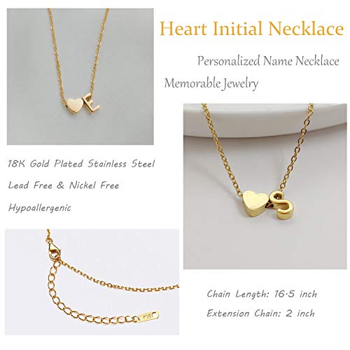 Initial Heart Necklace,18K Gold Plated Stainless Steel Tiny Heart Letter A Necklace Personalized Monogram Name Necklace for Women Girls