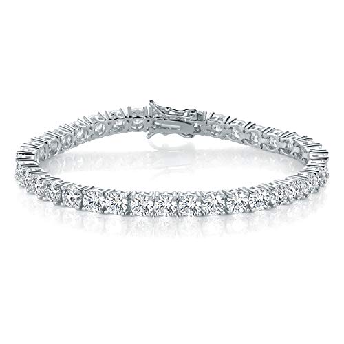 18k White Gold Plated Tennis Bracelet, 6 Inch Charm Cubic Zirconia Gemstone Bracelet for Women Teens and Girls