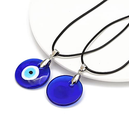 Evil Eye Pendant Necklace Glass Leather Rope Chain Turkish Protact Lucky Necklace for Women Men