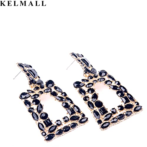 Rhinestone Rectangle Dangle Earrings for Women Sparkly Crystal Geometric Drop Statement Earrings