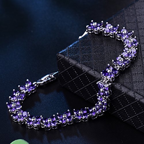 White Gold Plated Brass Purple Cubic Zirconia Crystal Women Tennis Bracelet for Women