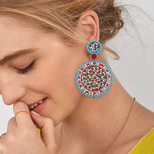 Beaded Drop Earrings for Women Handmade Colorful Bead Earrings Bohemia Hoop Dangle Earring for Girls