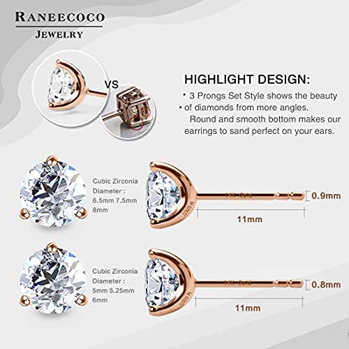 Igvean 14K Gold Post & Sterling Silver Round Cut Cubic-Zirconia Stud Earrings | Hypoallergenic & Nickle Free Jewelry (rose-gold-and-sterling-silver，0.9)