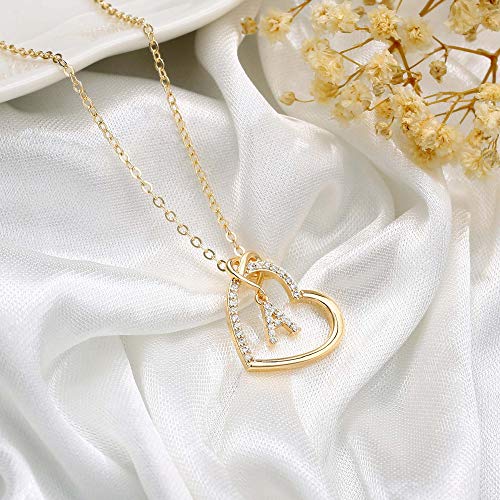 Gold Initial Necklaces for Teen Girls, CZ Heart Pendant Initial A Necklaces for Teen Girls Women, Dainty Letter Necklace for Women Girls Jewelry Cute Heart Necklace Jewelry for Girls Gifts for Her