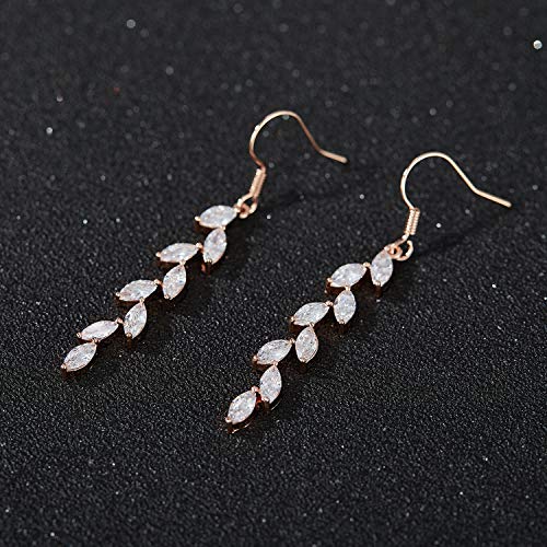 Rose Gold Marquise Wedding Dangle Earrings for Brides Birdesmaid, Crystal Long Bridal Earrings for Women Prom