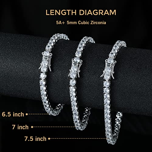 18k White Gold Plated Tennis Bracelet, 6 Inch Charm Cubic Zirconia Gemstone Bracelet for Women Teens and Girls