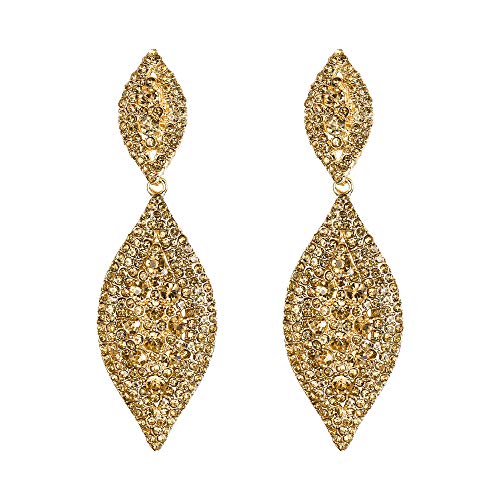 Women's Rhinestone Crystal Wedding Bridal 2 Leaf Drop Dangle Chandelier Earrings Brown Gold-Tone