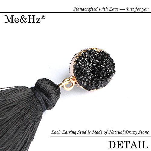 Black Layered Tassel Drop Earrings Tiered Thread Tassel Dangle Earrings for Women Girls Bohemian Boho Statement Fringe Black Tassel Earrings Valentines Gift