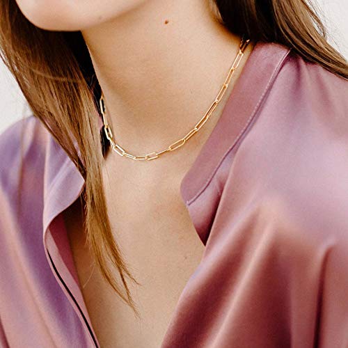 Dainty Layering Initial Necklaces for Women, 14K Gold Plated Paperclip Chain Necklace for Women Simple Cute Hexagon Letter Pendant Initial A Necklace Choker Necklaces Gold Layered Necklaces for Women