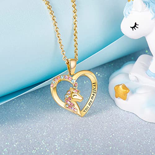 Unicorn Necklace for Women Teen Girls CZ Unicorn Heart Pendant Necklace With You Are Magical Message Christmas Birthday Party Jewelry Gift for Daughter Granddaughter Niece