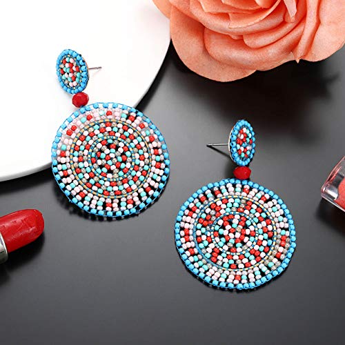 Beaded Drop Earrings for Women Handmade Colorful Bead Earrings Bohemia Hoop Dangle Earring for Girls