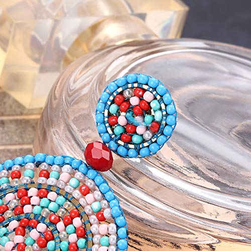 Beaded Drop Earrings for Women Handmade Colorful Bead Earrings Bohemia Hoop Dangle Earring for Girls