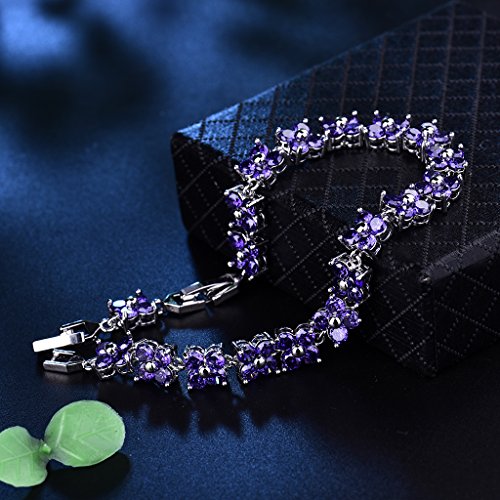 White Gold Plated Brass Purple Cubic Zirconia Crystal Women Tennis Bracelet for Women