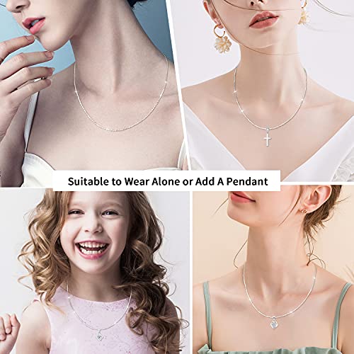 925 Sterling Silver Chain Necklace for Women & Girls 1.3mm Cable Chain Italian Thin Silver Necklace Chain Perfect Replacement Chain Necklace - Super Sturdy & Shiny 16 Inch