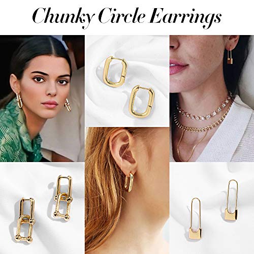 3paris 14k Gold Plated Ball U Shape Pin Y2K Style Chunky Earring Link Chain Chunky Circle Hoop Earrings Paperclip Link Chain Jewelry Drop Dangle Earrings set for women teen girls