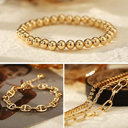 9 PCS Gold Chain Bracelets Set for Women Girls,Charm Adjustable Fashion Paperclip Link Bracelets, Festival Gifts for Women Girls and Men