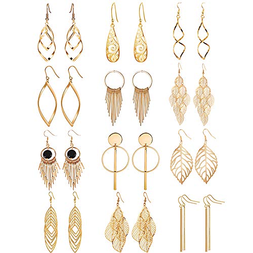 12 Pairs Drop Dangle Earrings Water Drop Fashion Jewelry Vintage Statement Boho Bohemian Earrings Set for Women Girls