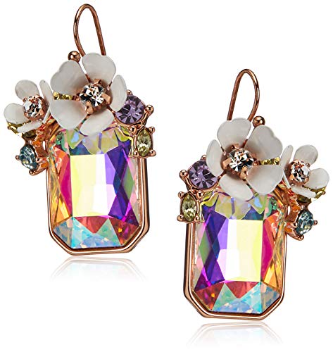 Flower Rectangle Stone Drop Earrings