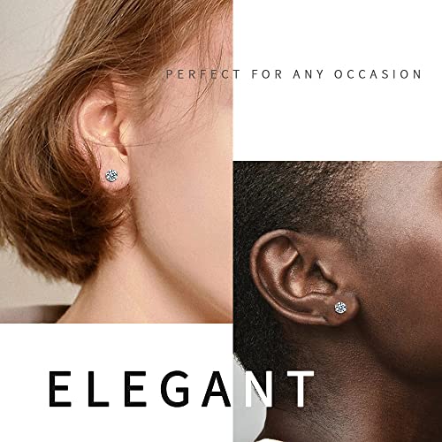 6 Pairs Stainless Steel Stud Earrings Set Hypoallergenic Cubic Zirconia Earrings White Gold 316L CZ Earrings for Women Girls 3-8mm