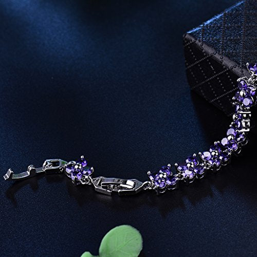 White Gold Plated Brass Purple Cubic Zirconia Crystal Women Tennis Bracelet for Women