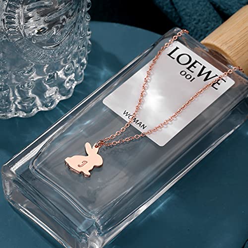 Bunny Necklaces Easter Gifts for Kids Toddlers Girls, 14K Rose Gold Plated Dainty A Letter Necklace Bunny Necklaces Jewelry Baby Kids Girls Easter Gifts for Women Mom Daughter Wife Toddlers Girls