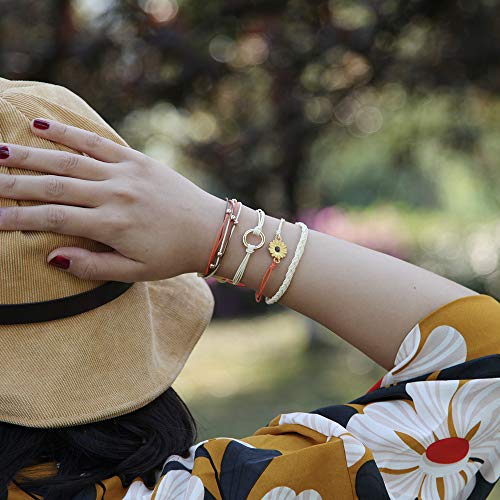 Sunflower String Bracelet Handmade Braided Rope Charms Boho Surfer Bracelet for Teen Girls Women(Beige)